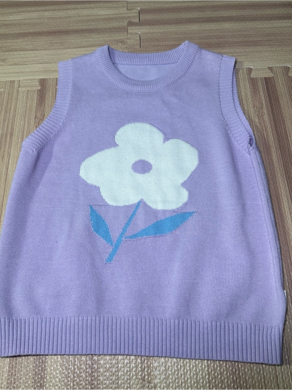 Womens Lavender Knit Sweater Vest Floral Y2K Sleeveless Top Size S No Tag